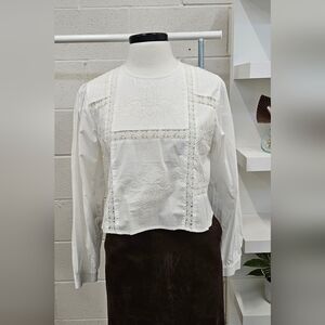 Embroidered, Pintucked, And Lace Paneled Top